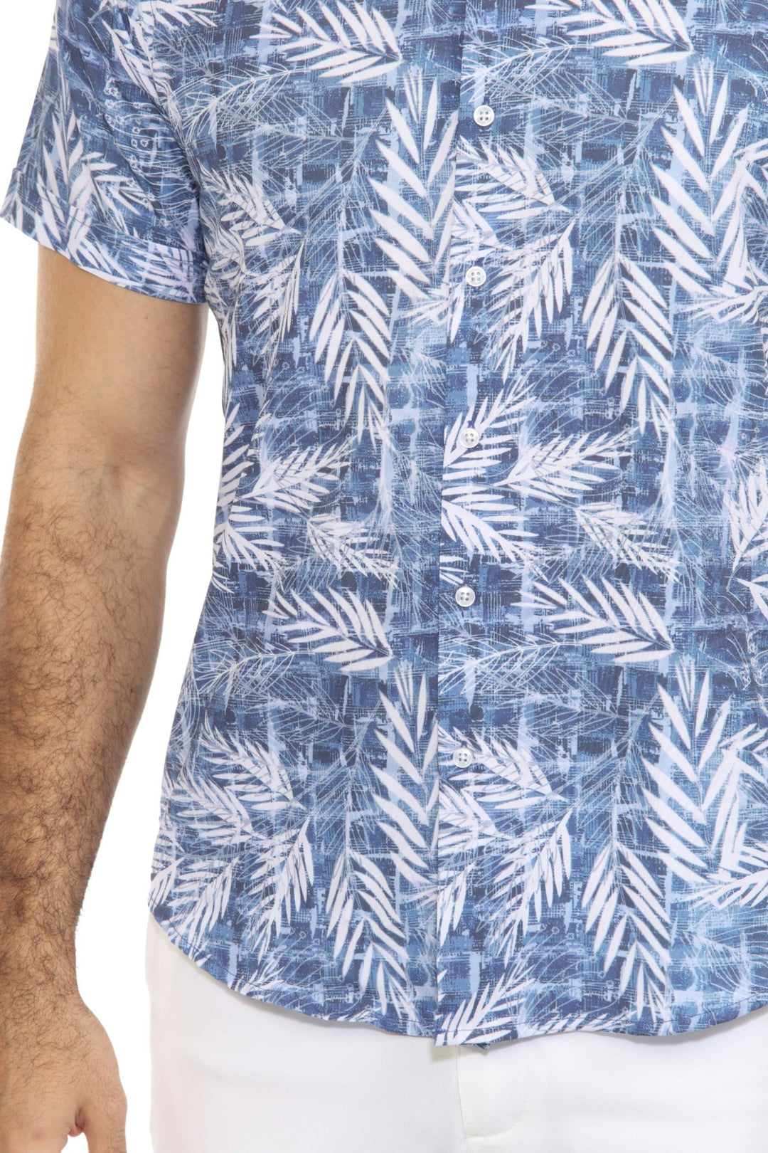 Men’s Blue Leaf Short Sleeve Stretch Shirt - Especially Yours
