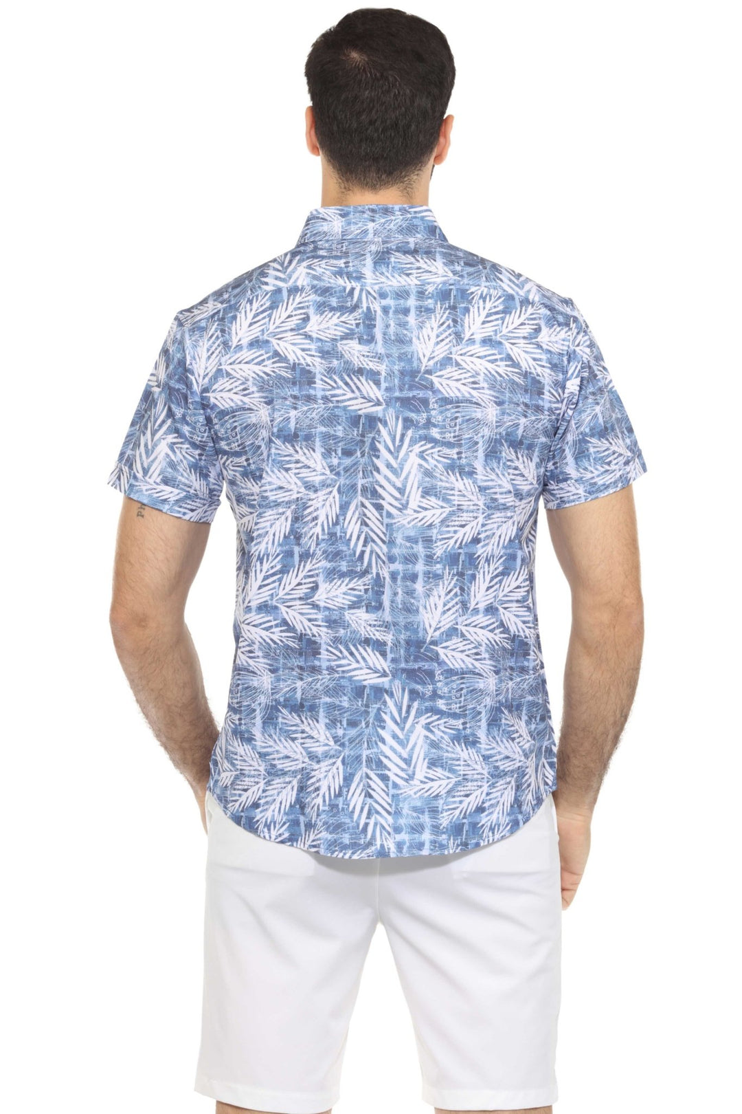 Men’s Blue Leaf Short Sleeve Stretch Shirt - Especially Yours