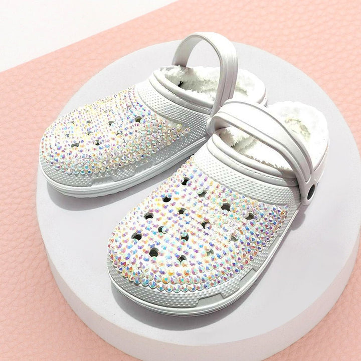 Bling Solid Faux Fur Rubber Sandals - Especially Yours