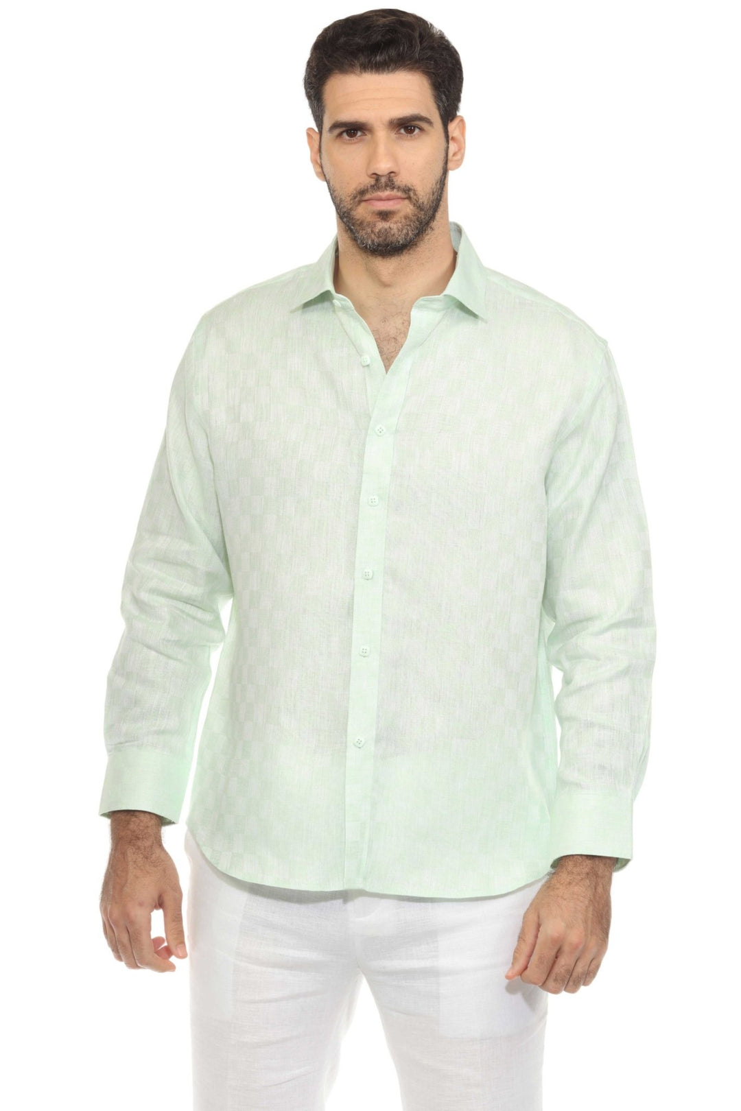 Men’s 100% Linen Long Sleeve Checkered Button - Down Shirt - Especially Yours