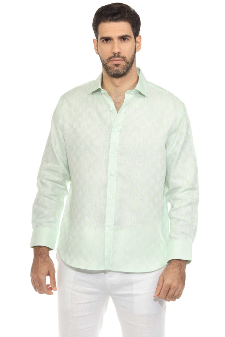 Men’s 100% Linen Long Sleeve Checkered Button - Down Shirt - Especially Yours