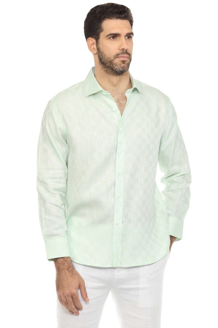 Men’s 100% Linen Long Sleeve Checkered Button - Down Shirt - Especially Yours