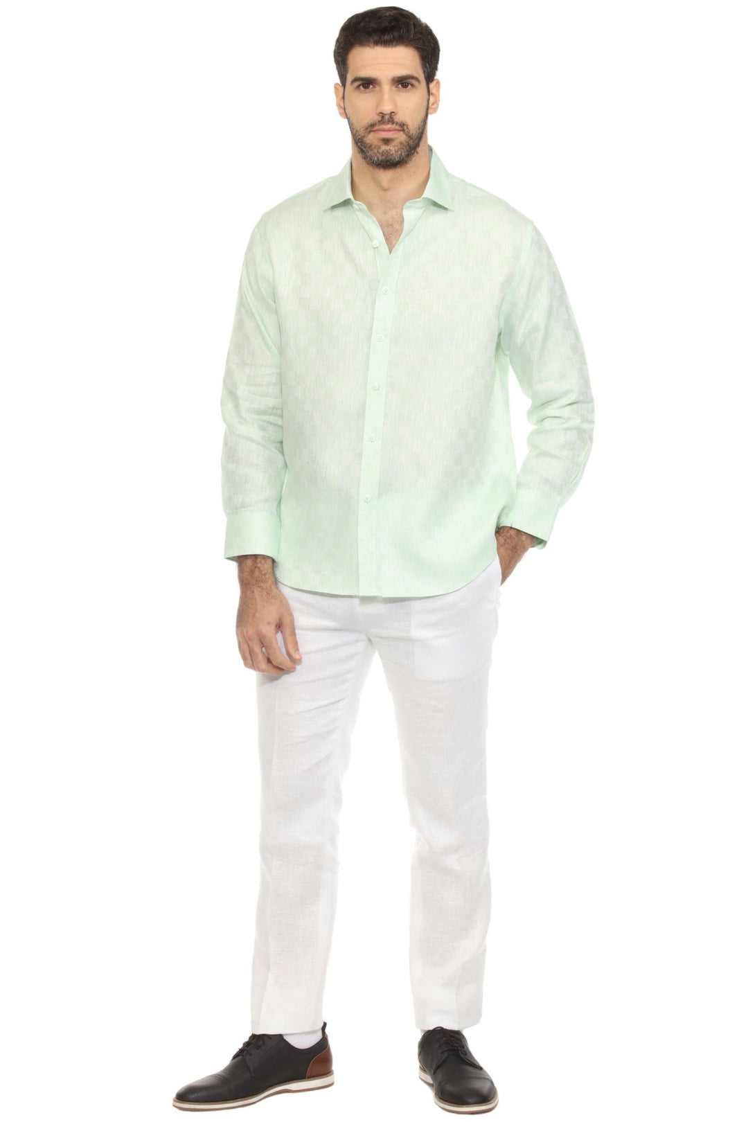 Men’s 100% Linen Long Sleeve Checkered Button - Down Shirt - Especially Yours