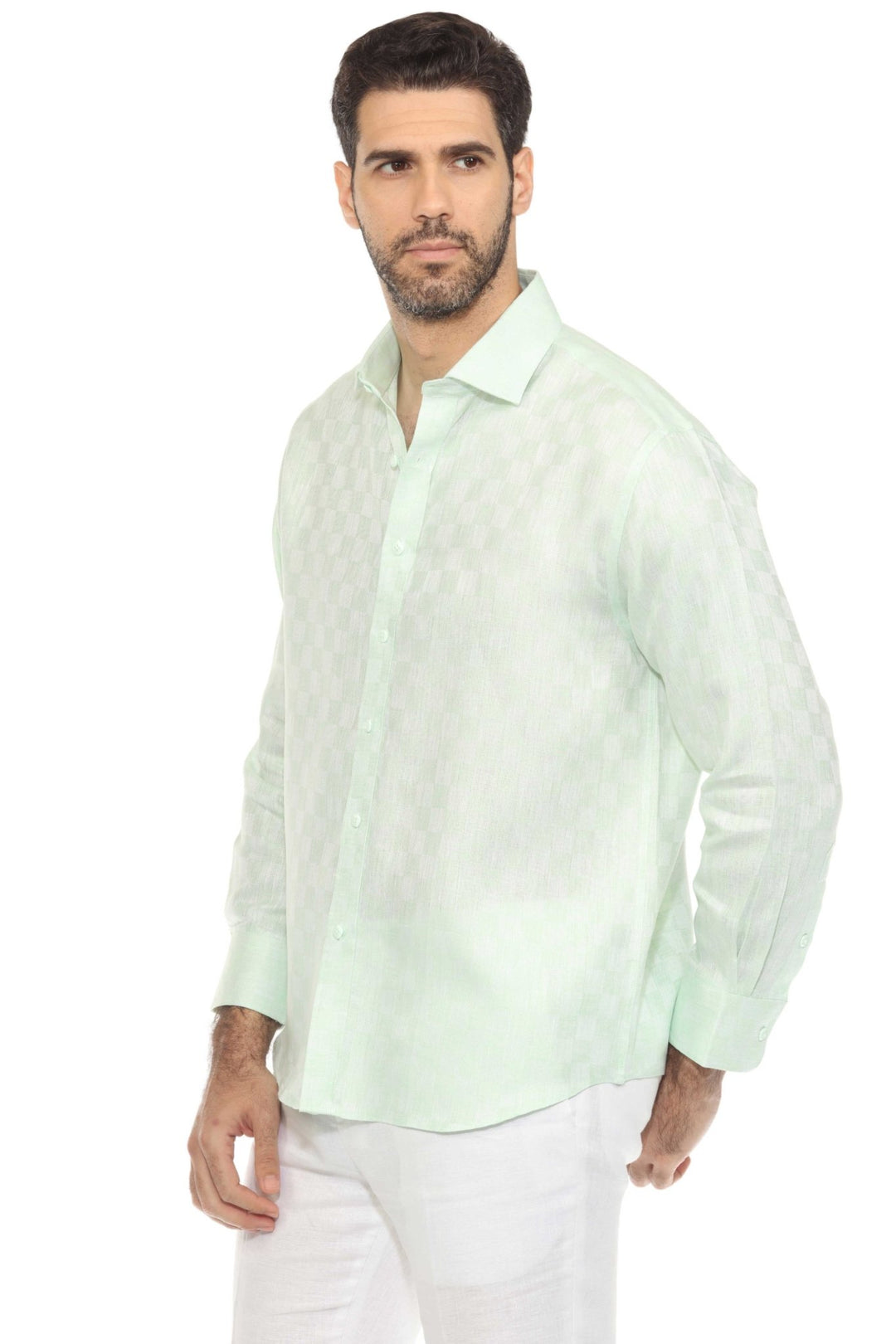 Men’s 100% Linen Long Sleeve Checkered Button - Down Shirt - Especially Yours