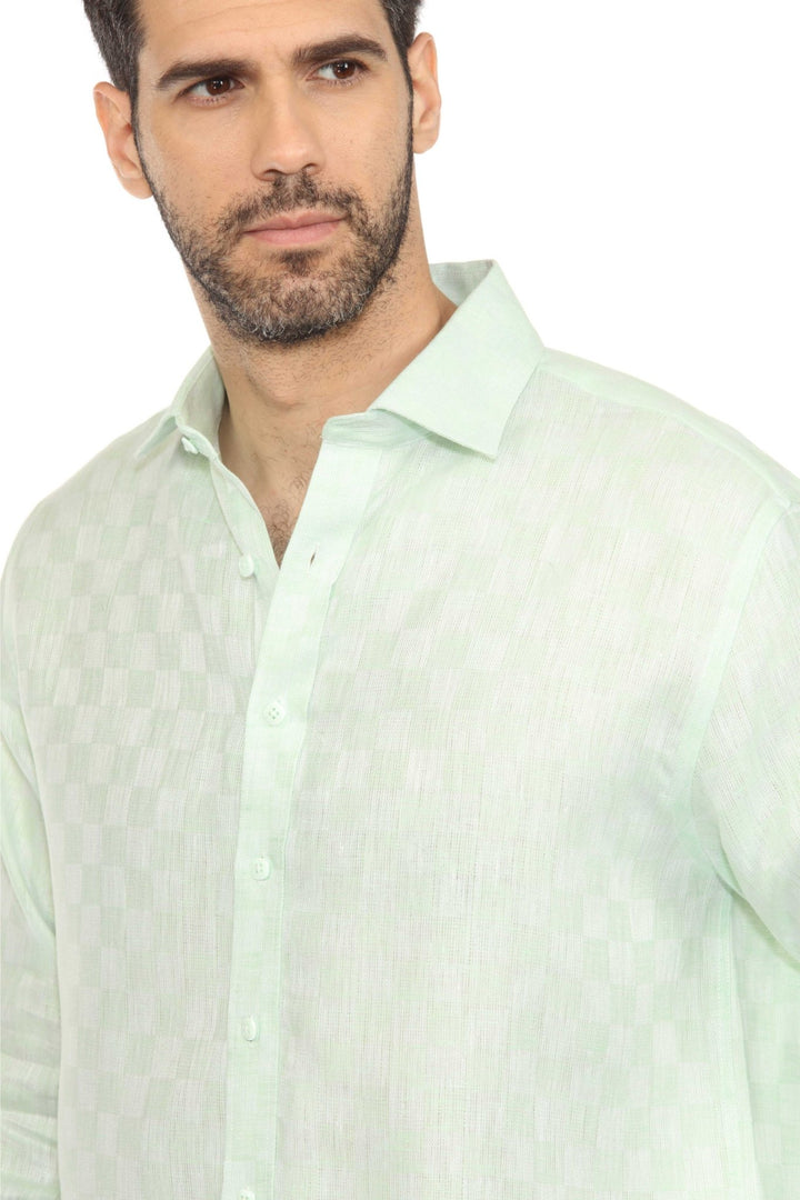 Men’s 100% Linen Long Sleeve Checkered Button - Down Shirt - Especially Yours
