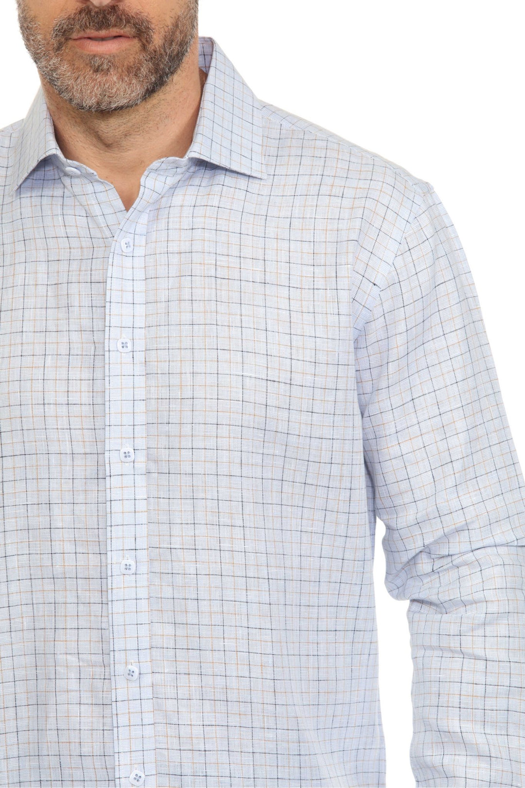 Men’s 100% Linen Long Sleeve Blue Checkered Button - Down Shirt - Especially Yours