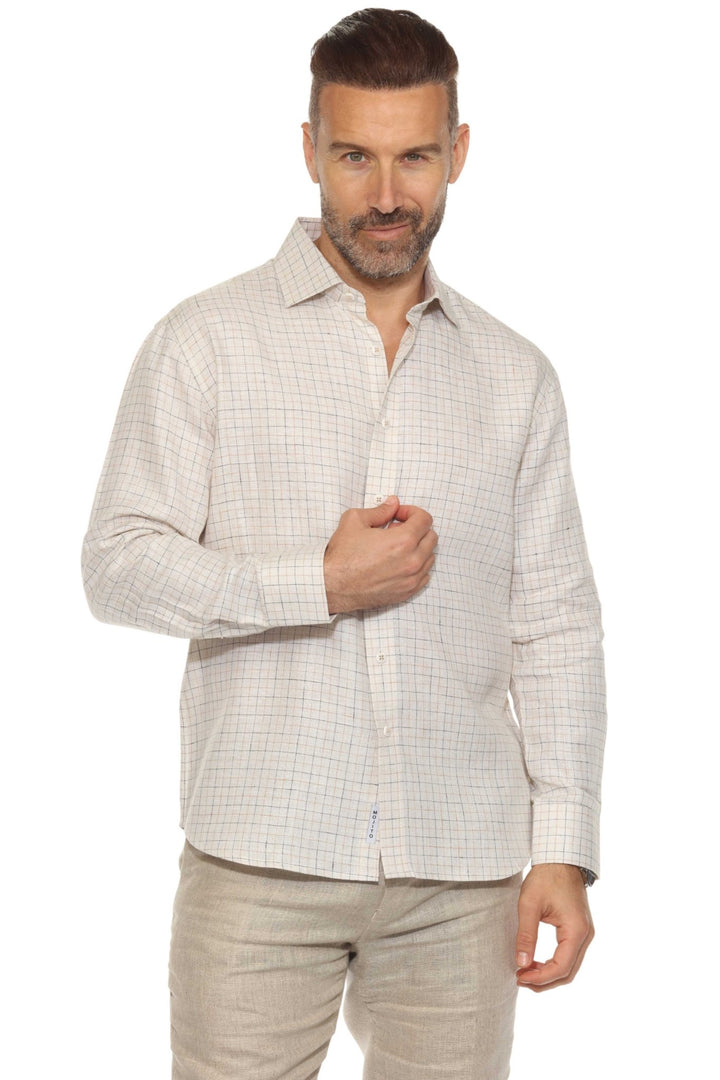 Men’s 100% Linen Long Sleeve Gray Checkered Button - Down Shirt - Especially Yours