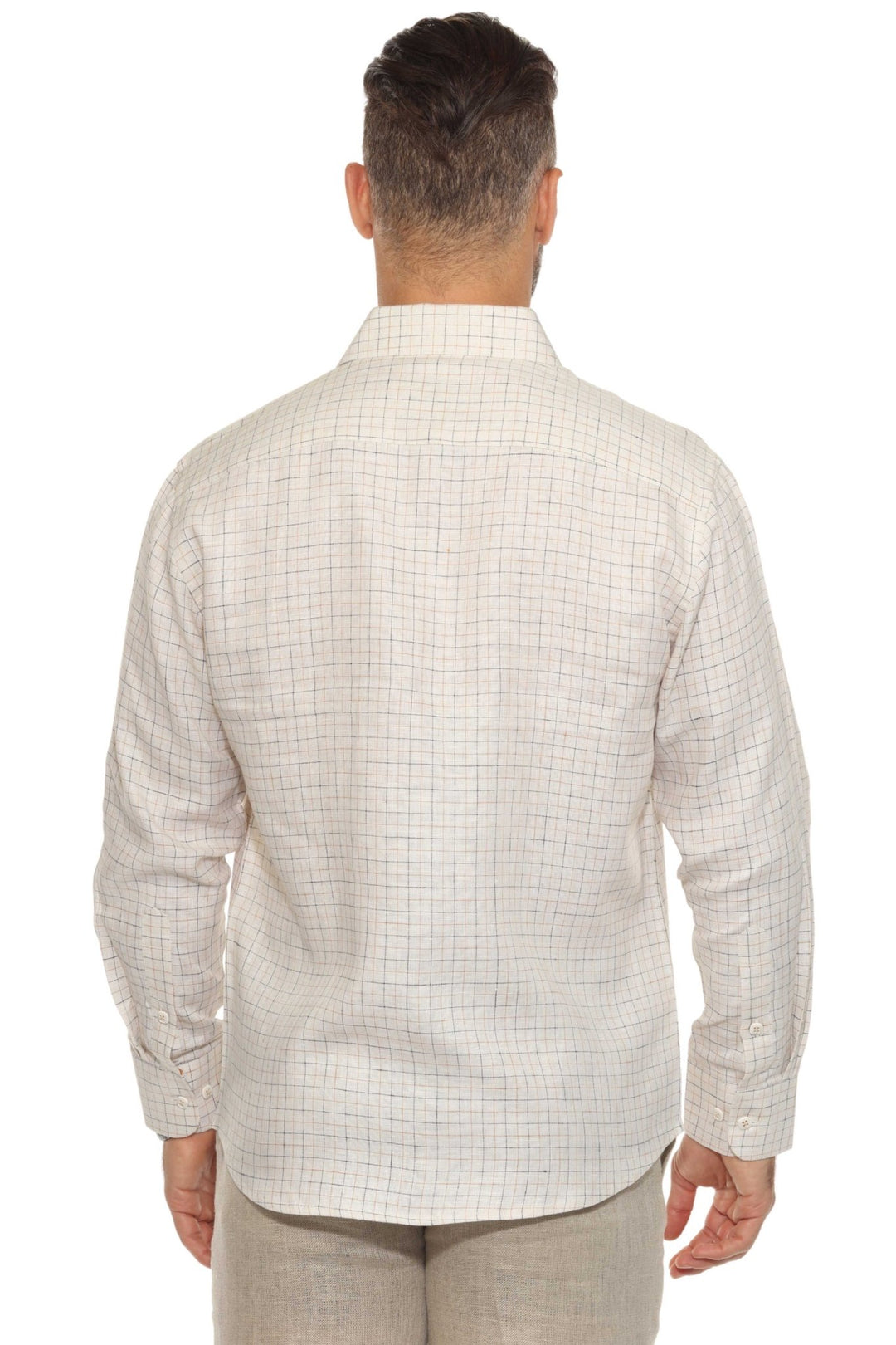 Men’s 100% Linen Long Sleeve Gray Checkered Button - Down Shirt - Especially Yours