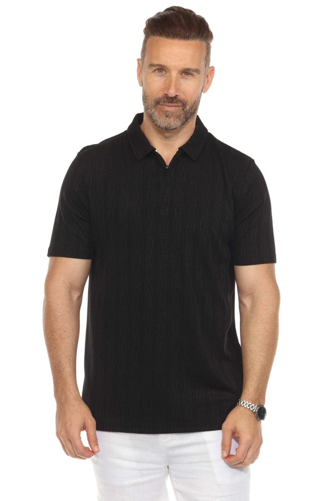 Men's Premium Stylish Polo Shirt with Modern Textured Pattern and Zipper Neckline - Especially Yours