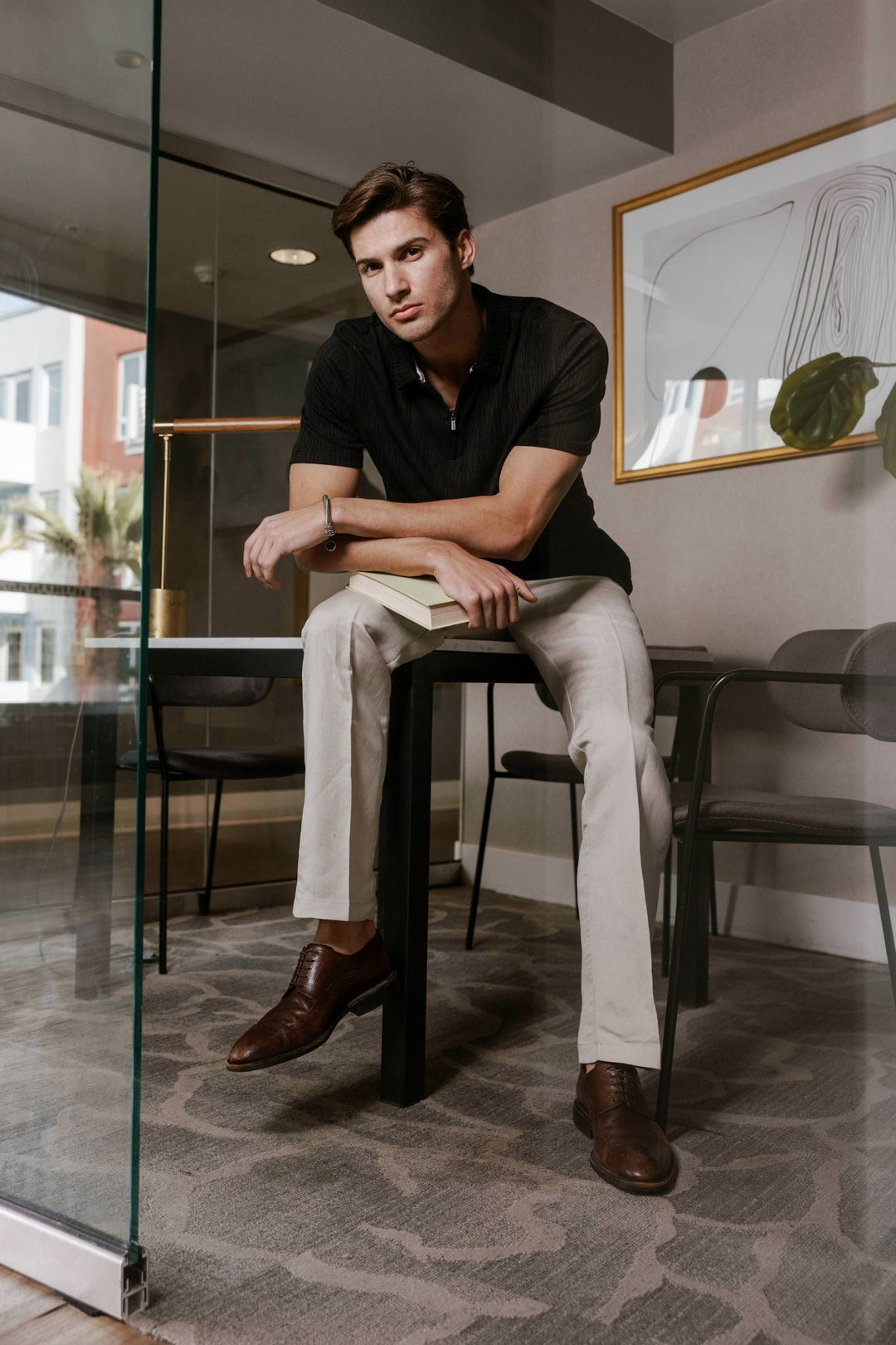 Men's Premium Stylish Polo Shirt with Modern Textured Pattern and Zipper Neckline - Especially Yours