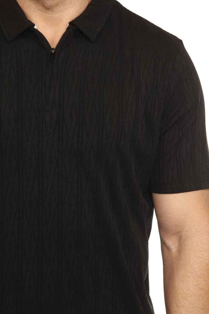 Men's Premium Stylish Polo Shirt with Modern Textured Pattern and Zipper Neckline - Especially Yours