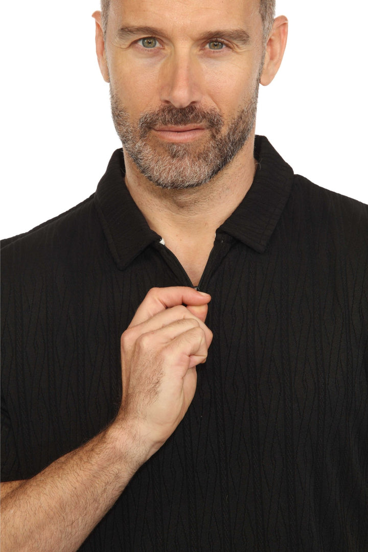 Men's Premium Stylish Polo Shirt with Modern Textured Pattern and Zipper Neckline - Especially Yours