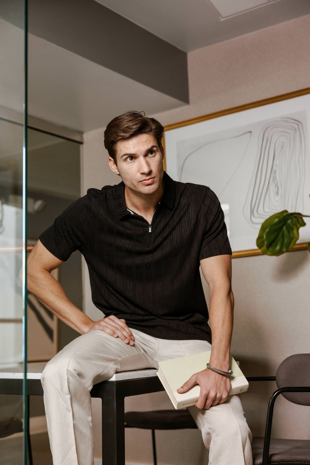 Men's Premium Stylish Polo Shirt with Modern Textured Pattern and Zipper Neckline - Especially Yours