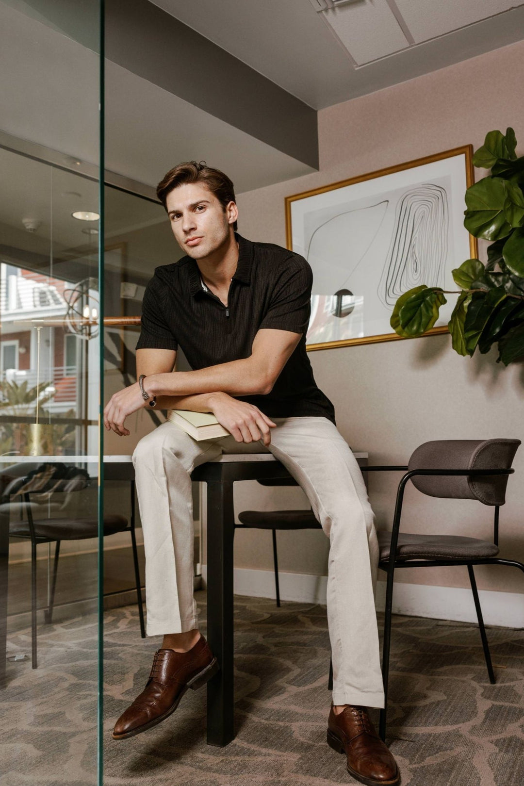 Men's Premium Stylish Polo Shirt with Modern Textured Pattern and Zipper Neckline - Especially Yours