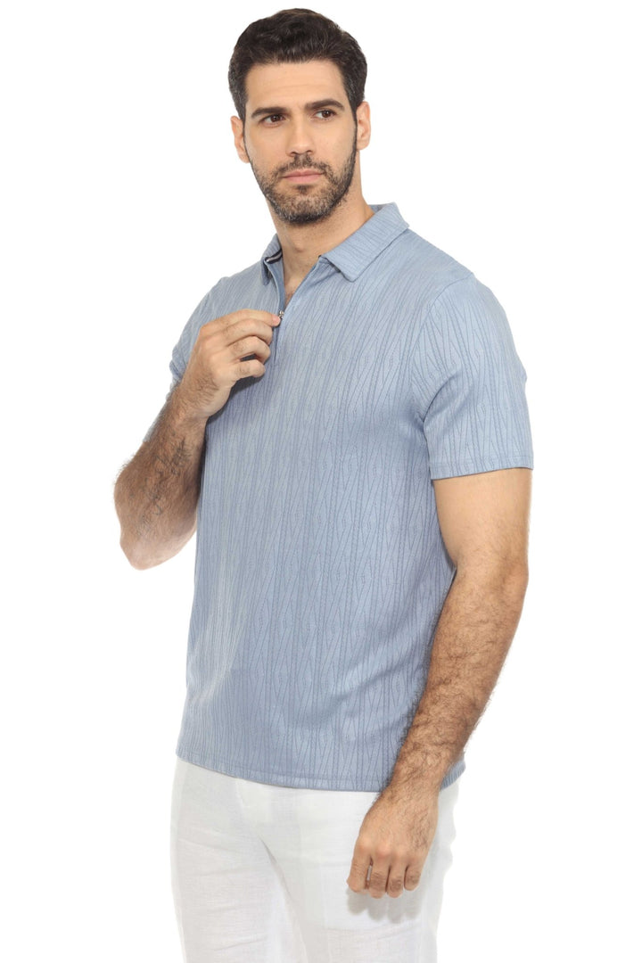 Men's Premium Stylish Polo Shirt with Modern Textured Pattern and Zipper Neckline - Especially Yours