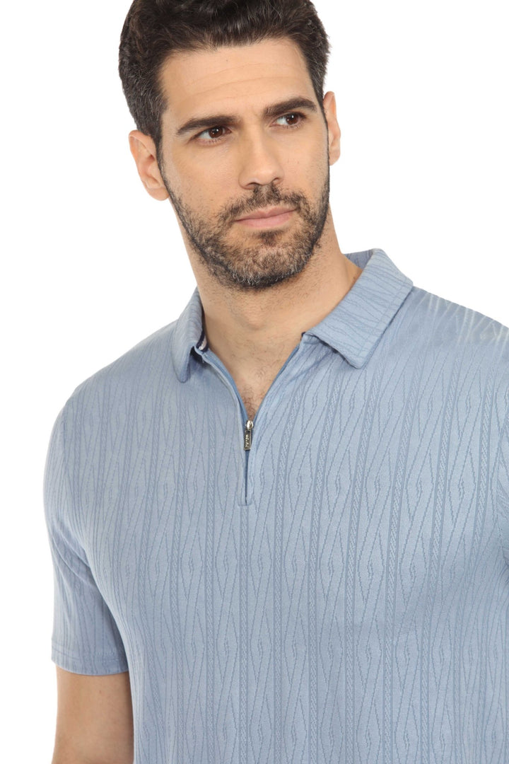 Men's Premium Stylish Polo Shirt with Modern Textured Pattern and Zipper Neckline - Especially Yours