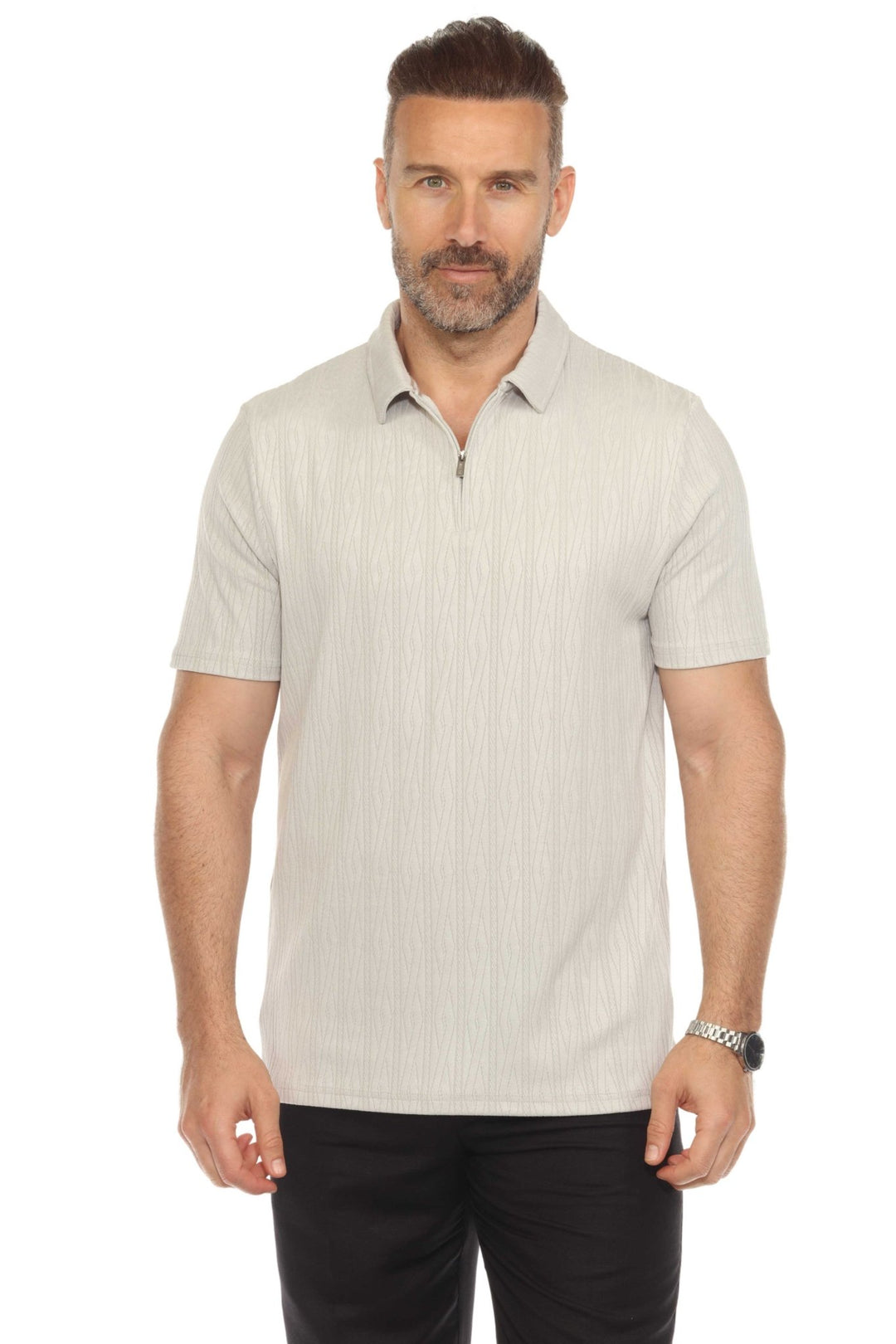 Men's Premium Stylish Polo Shirt with Modern Textured Pattern and Zipper Neckline - Especially Yours
