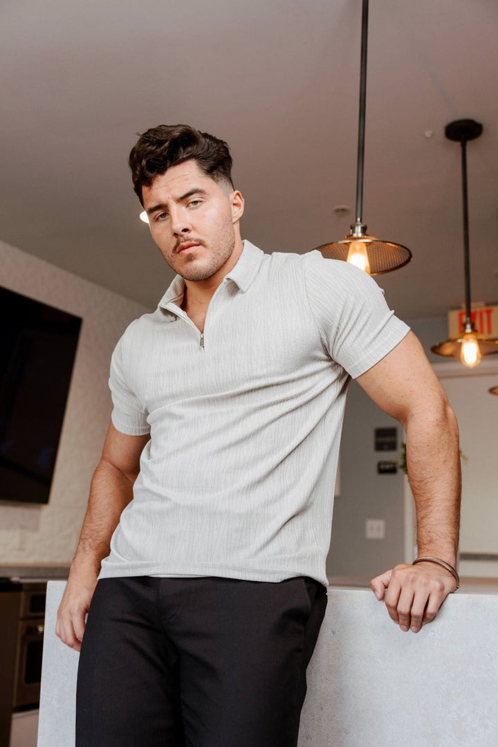 Men's Premium Stylish Polo Shirt with Modern Textured Pattern and Zipper Neckline - Especially Yours