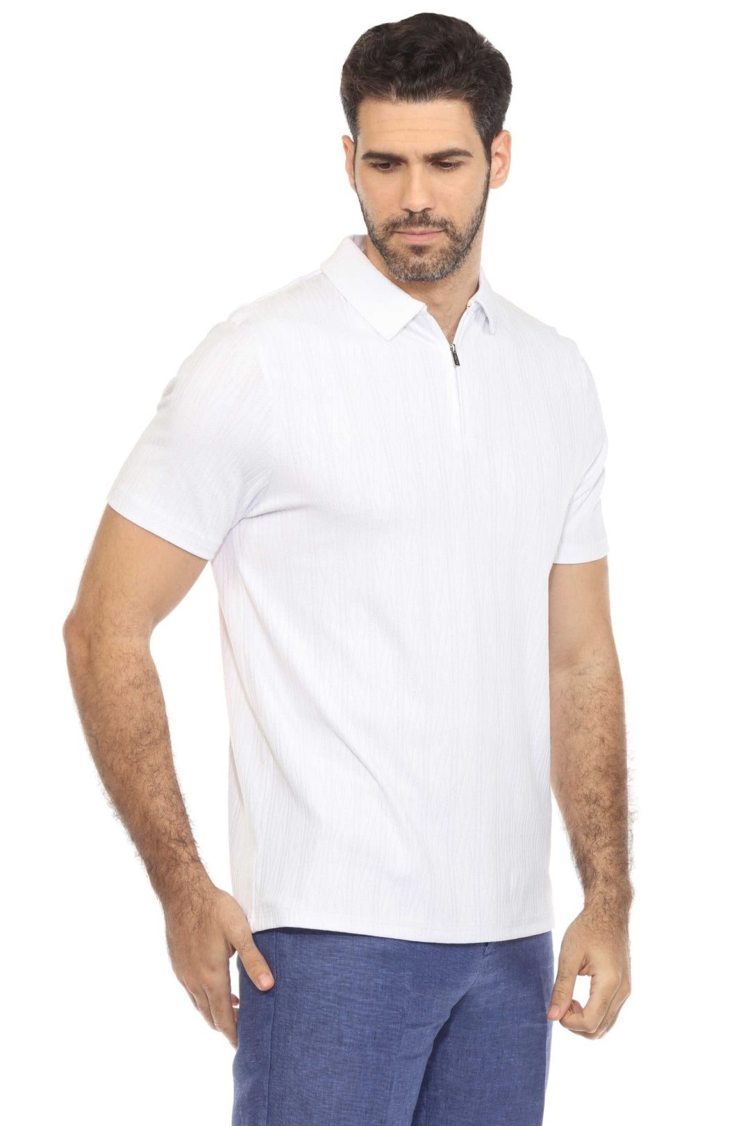 Men's Premium Stylish Polo Shirt with Modern Textured Pattern and Zipper Neckline - Especially Yours