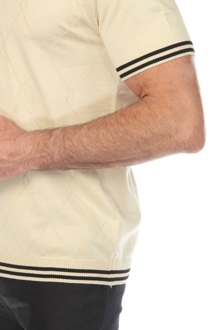 Men's Stylish Premium Knit Textured Polo Shirt with Stripe Accents - Especially Yours