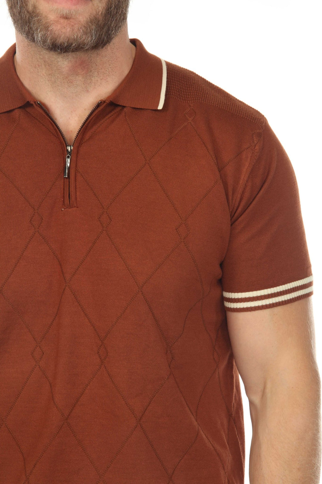 Men's Stylish Premium Knit Textured Polo Shirt with Stripe Accents - Especially Yours