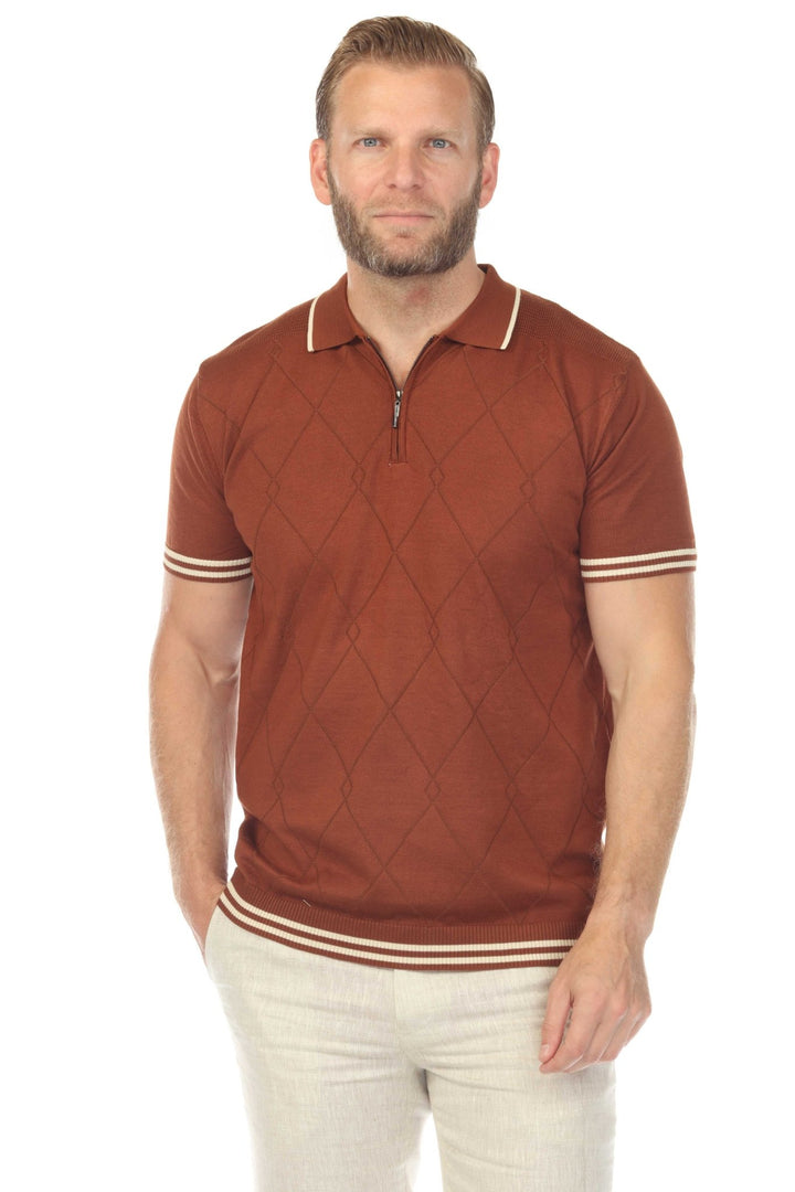 Men's Stylish Premium Knit Textured Polo Shirt with Stripe Accents - Especially Yours