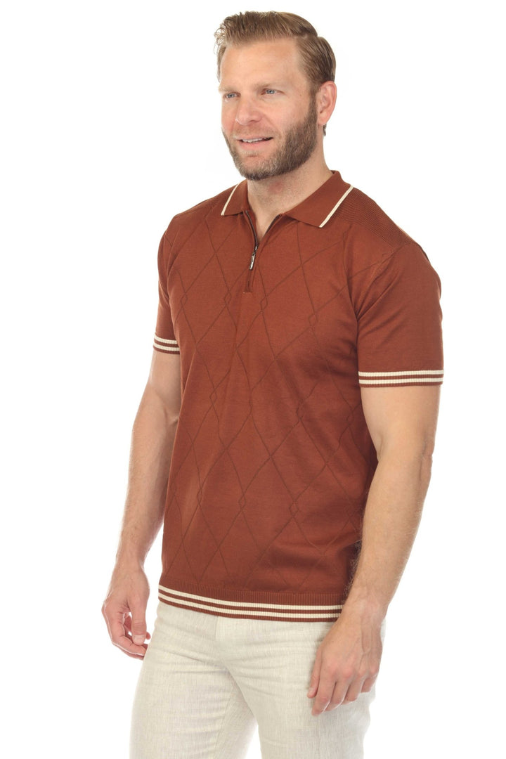 Men's Stylish Premium Knit Textured Polo Shirt with Stripe Accents - Especially Yours
