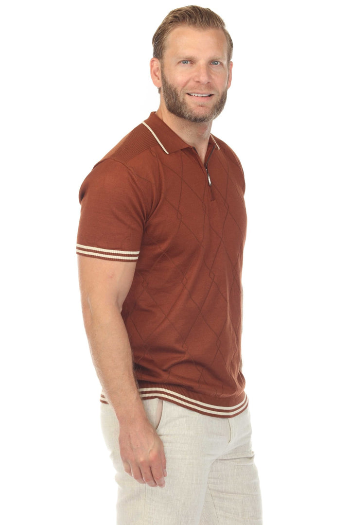 Men's Stylish Premium Knit Textured Polo Shirt with Stripe Accents - Especially Yours