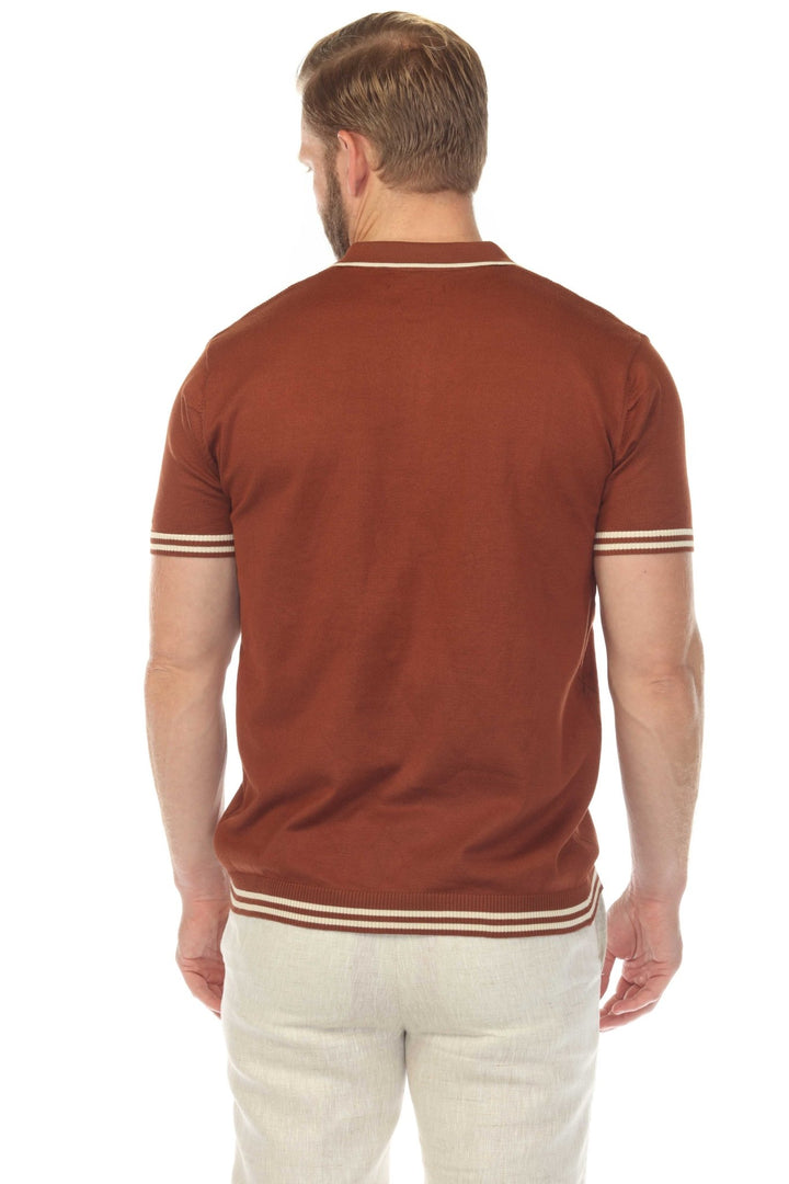 Men's Stylish Premium Knit Textured Polo Shirt with Stripe Accents - Especially Yours