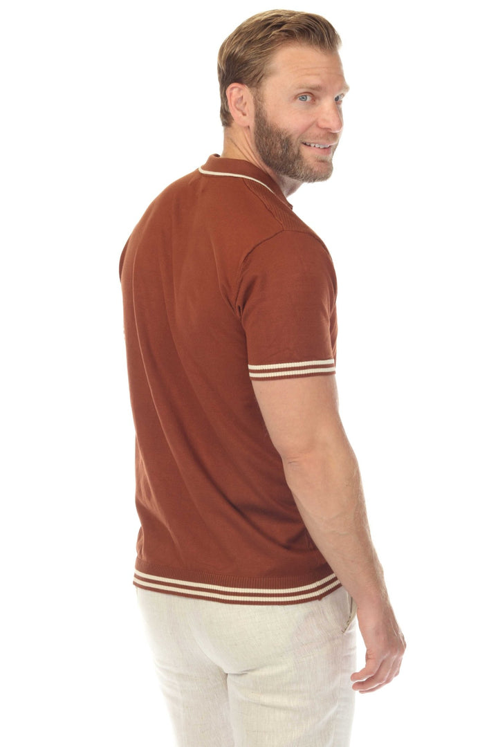 Men's Stylish Premium Knit Textured Polo Shirt with Stripe Accents - Especially Yours