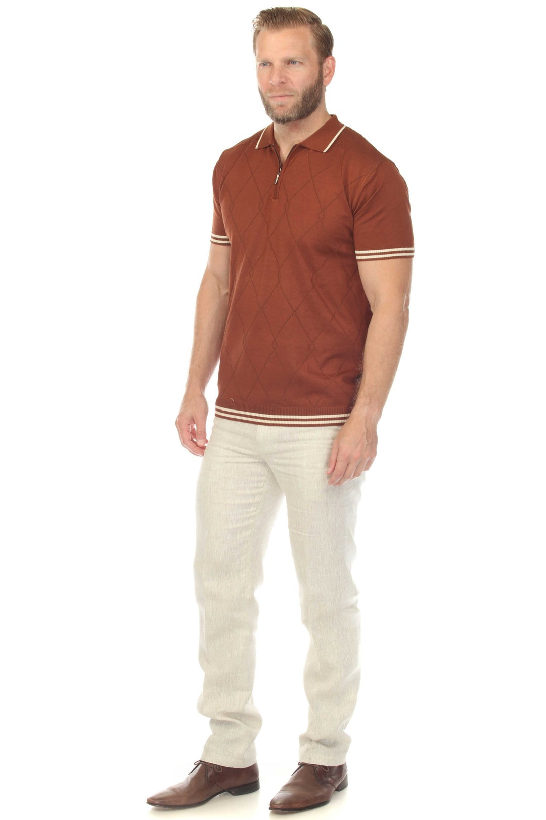 Men's Stylish Premium Knit Textured Polo Shirt with Stripe Accents - Especially Yours