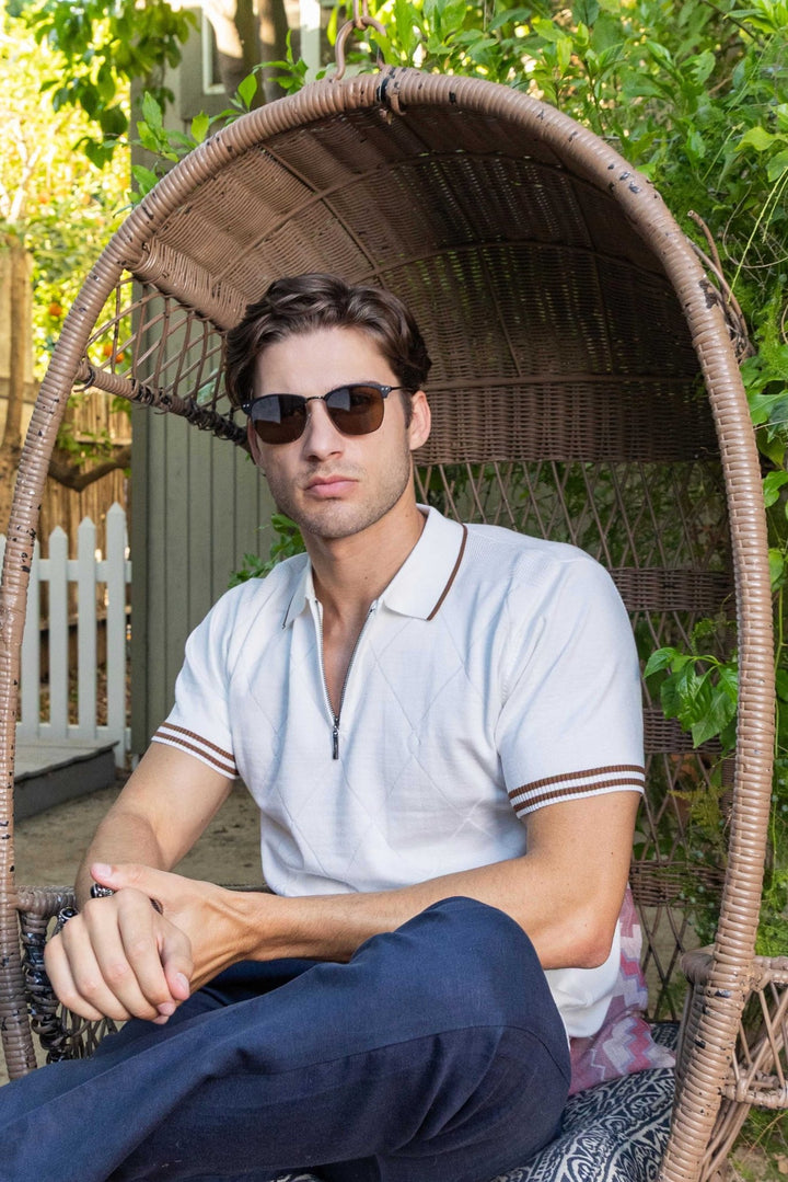 Men's Stylish Premium Knit Textured Polo Shirt with Stripe Accents - Especially Yours