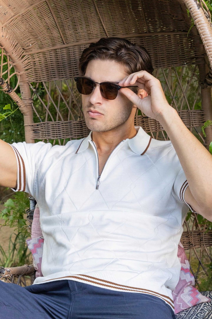 Men's Stylish Premium Knit Textured Polo Shirt with Stripe Accents - Especially Yours