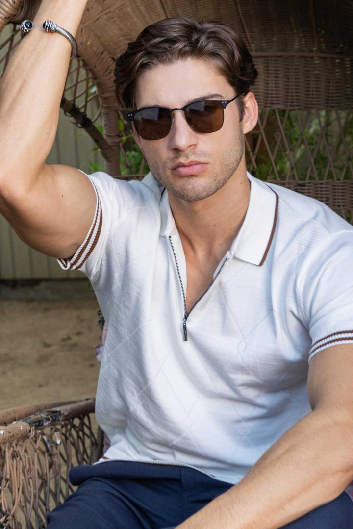 Men's Stylish Premium Knit Textured Polo Shirt with Stripe Accents - Especially Yours