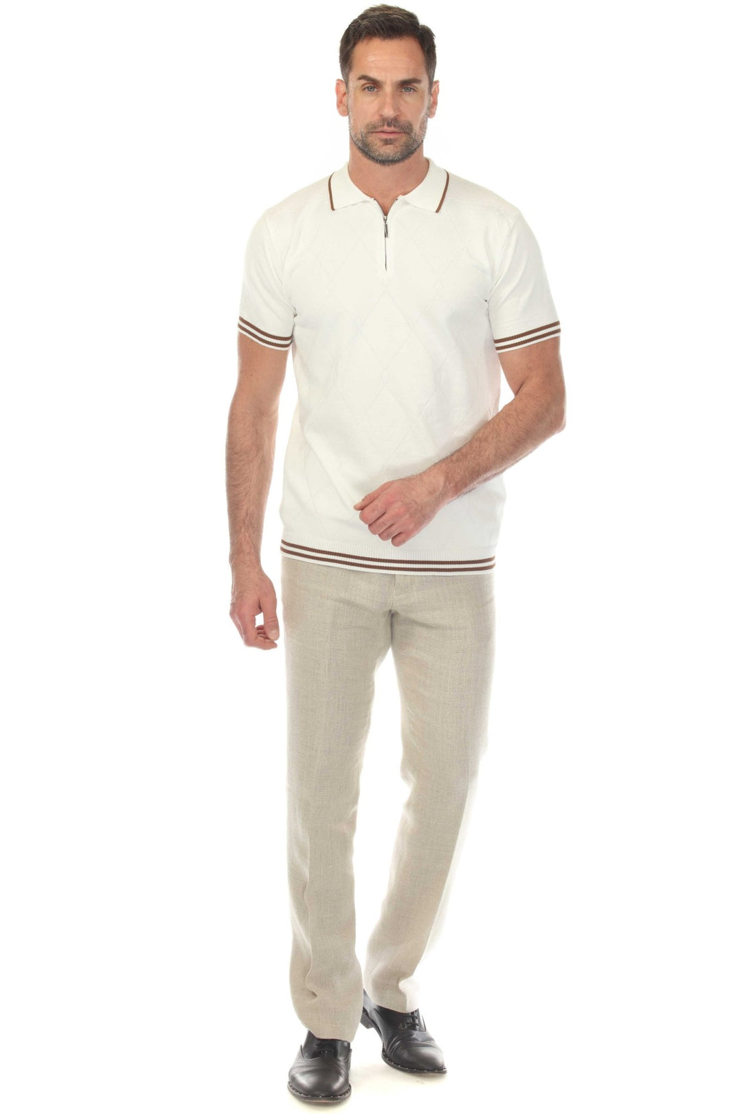 Men's Stylish Premium Knit Textured Polo Shirt with Stripe Accents - Especially Yours