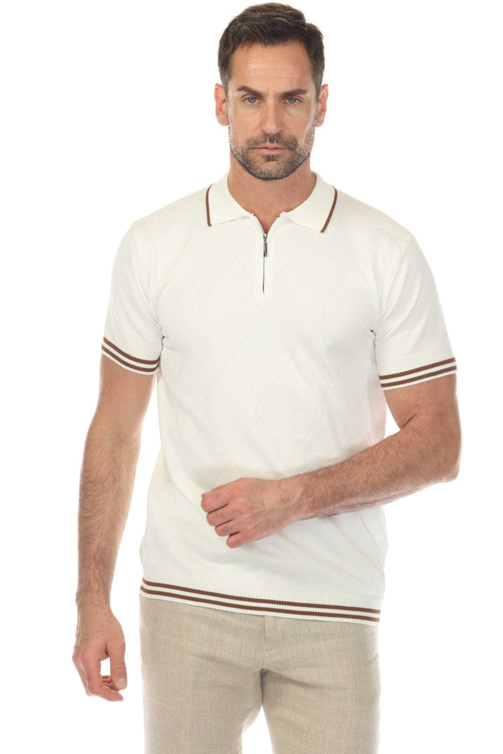 Men's Stylish Premium Knit Textured Polo Shirt with Stripe Accents - Especially Yours