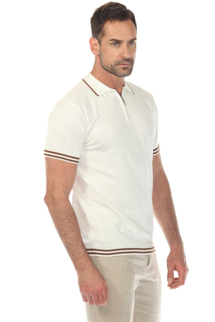 Men's Stylish Premium Knit Textured Polo Shirt with Stripe Accents - Especially Yours