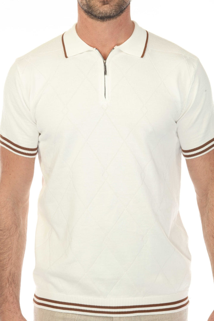 Men's Stylish Premium Knit Textured Polo Shirt with Stripe Accents - Especially Yours