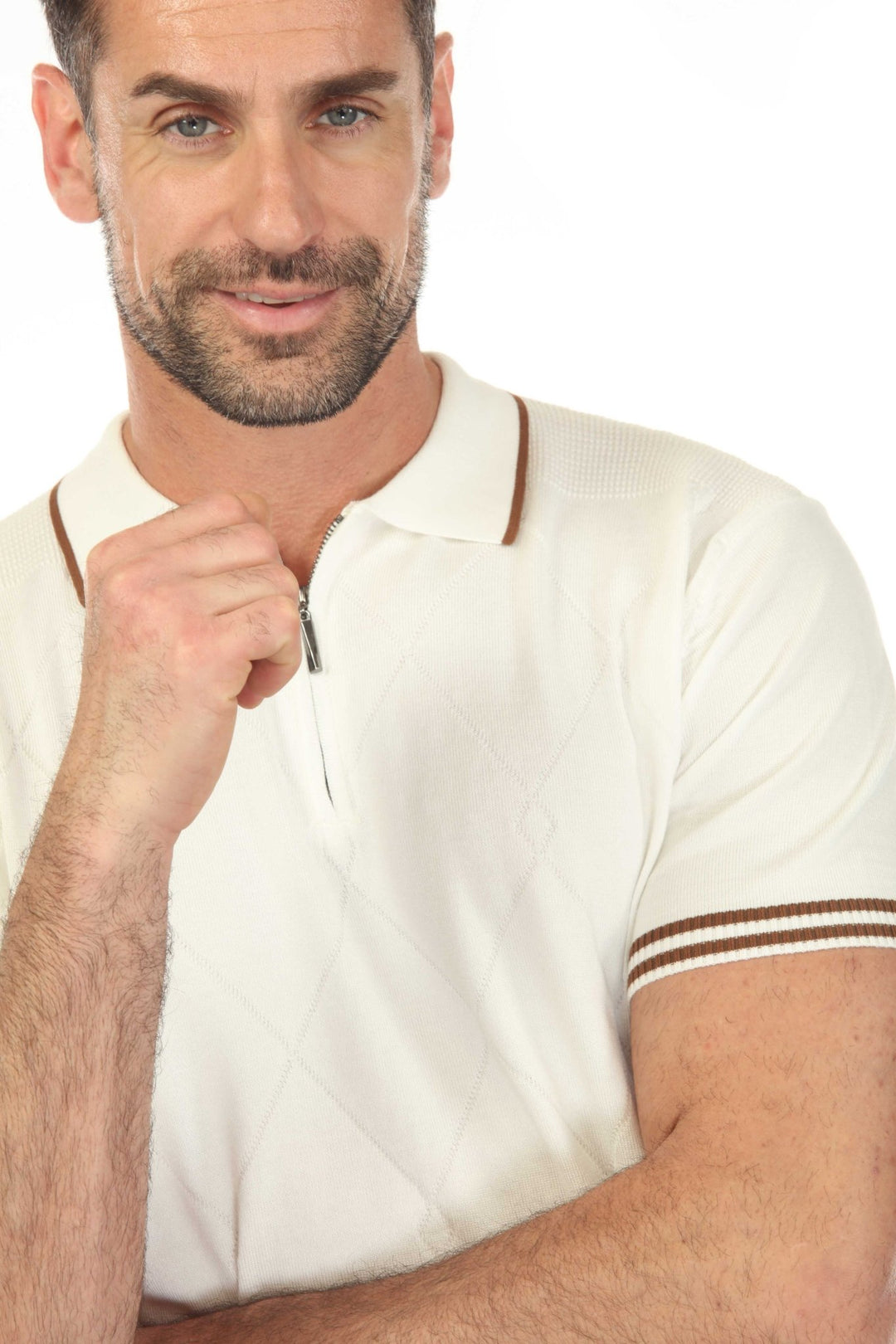 Men's Stylish Premium Knit Textured Polo Shirt with Stripe Accents - Especially Yours