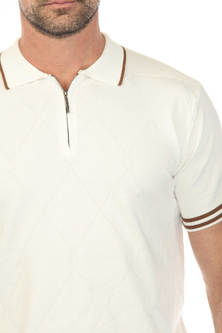 Men's Stylish Premium Knit Textured Polo Shirt with Stripe Accents - Especially Yours