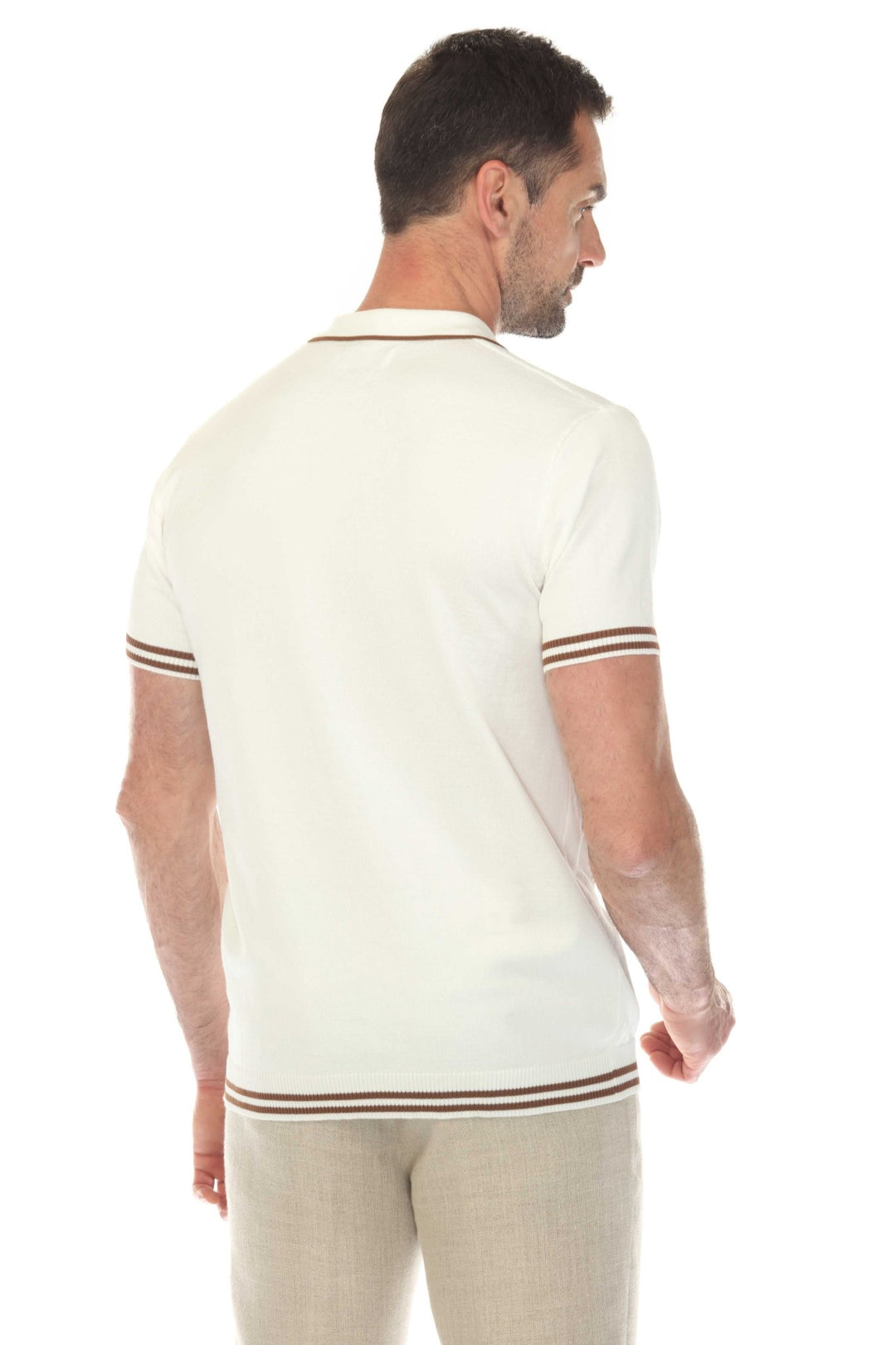 Men's Stylish Premium Knit Textured Polo Shirt with Stripe Accents - Especially Yours