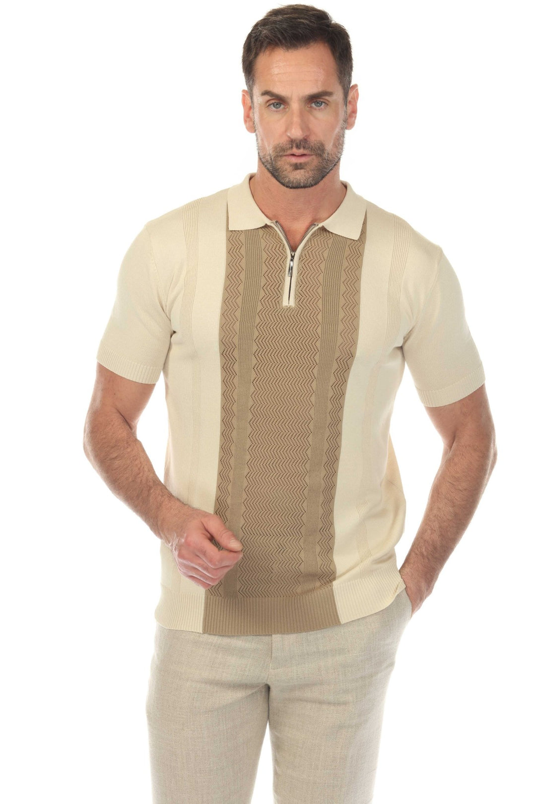 Men's Stylish Premium Knit Textured Polo Shirt with Stripe Accents - Especially Yours
