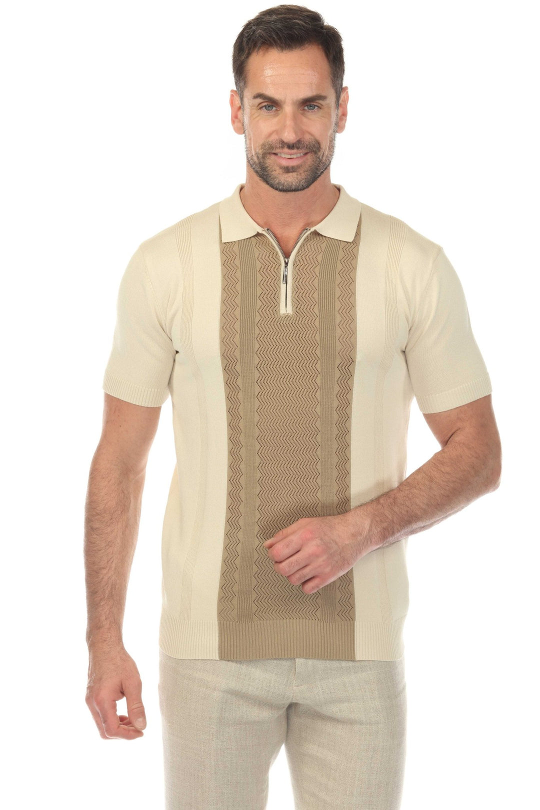 Men's Stylish Premium Knit Textured Polo Shirt with Stripe Accents - Especially Yours
