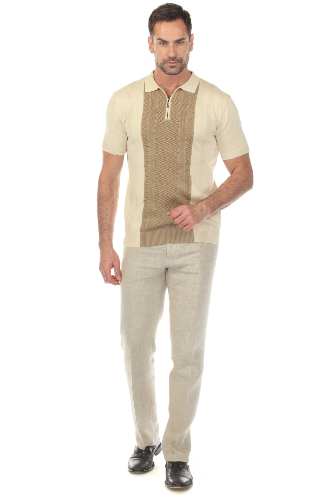 Men's Stylish Premium Knit Textured Polo Shirt with Stripe Accents - Especially Yours