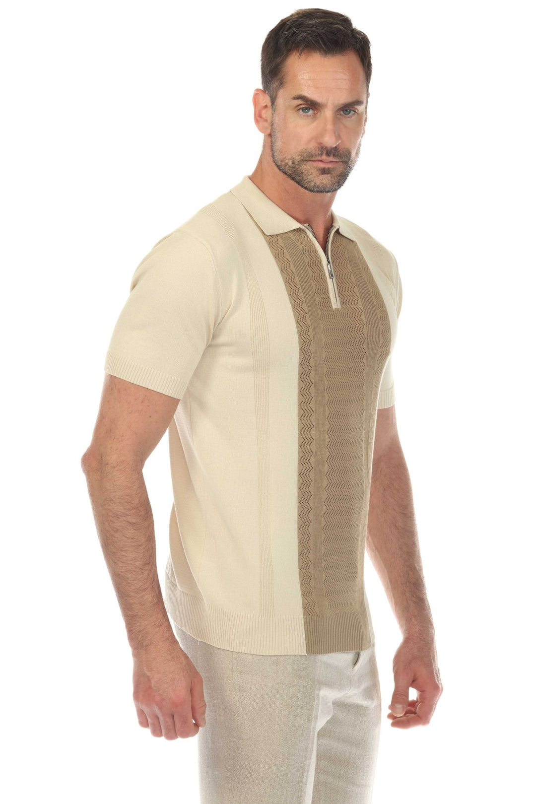 Men's Stylish Premium Knit Textured Polo Shirt with Stripe Accents - Especially Yours
