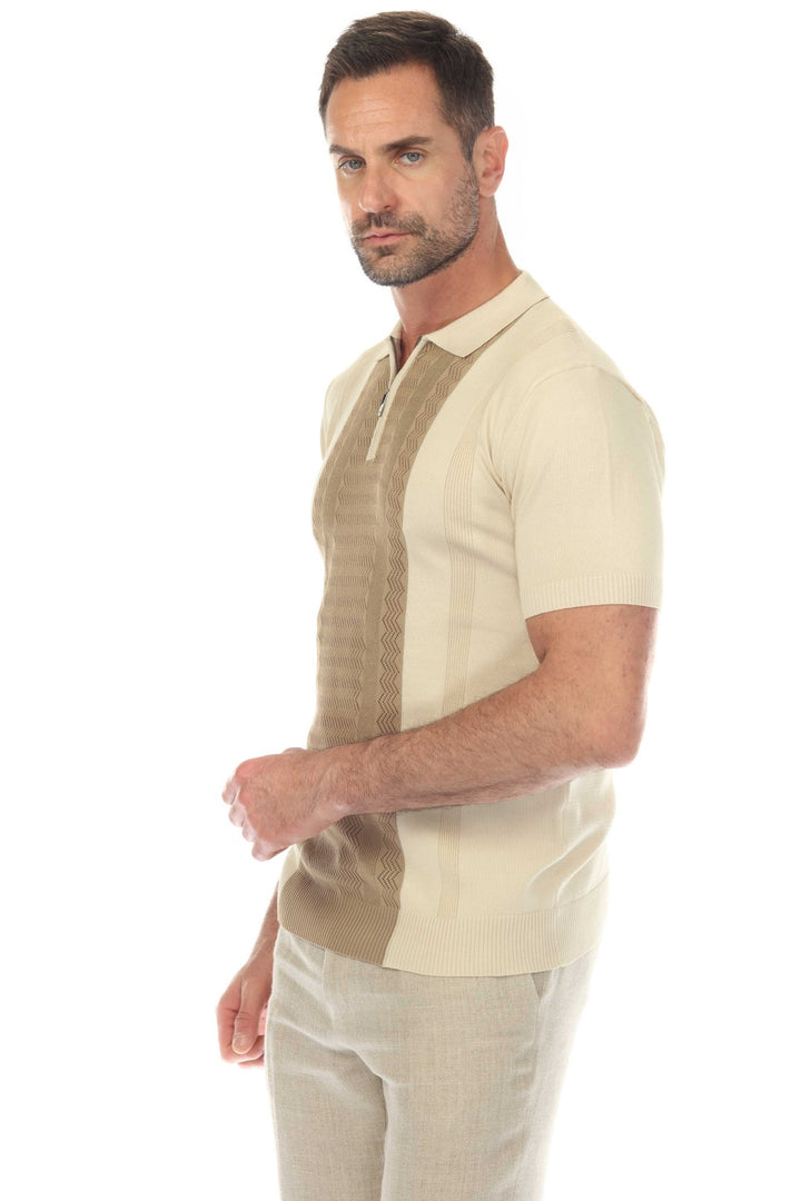 Men's Stylish Premium Knit Textured Polo Shirt with Stripe Accents - Especially Yours