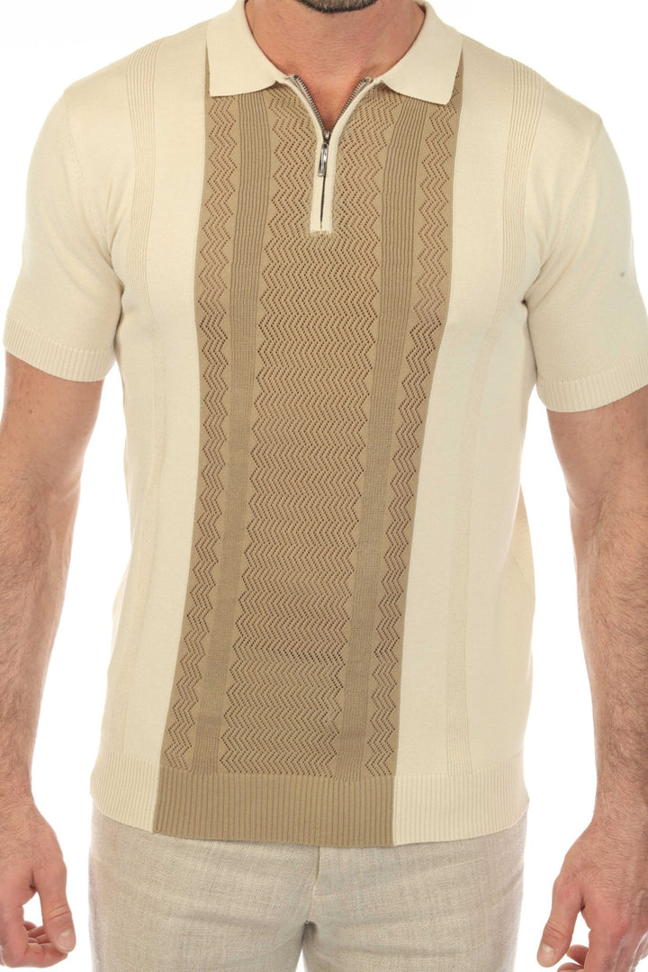 Men's Stylish Premium Knit Textured Polo Shirt with Stripe Accents - Especially Yours