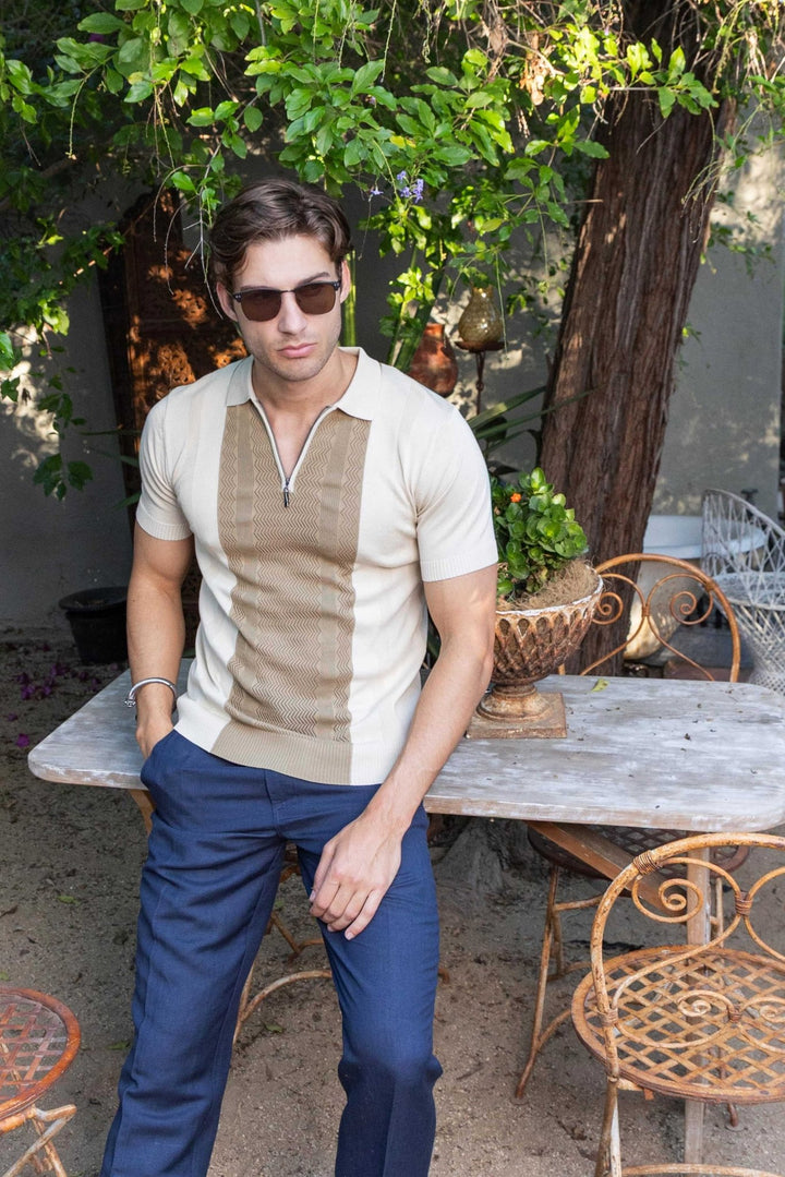 Men's Stylish Premium Knit Textured Polo Shirt with Stripe Accents - Especially Yours