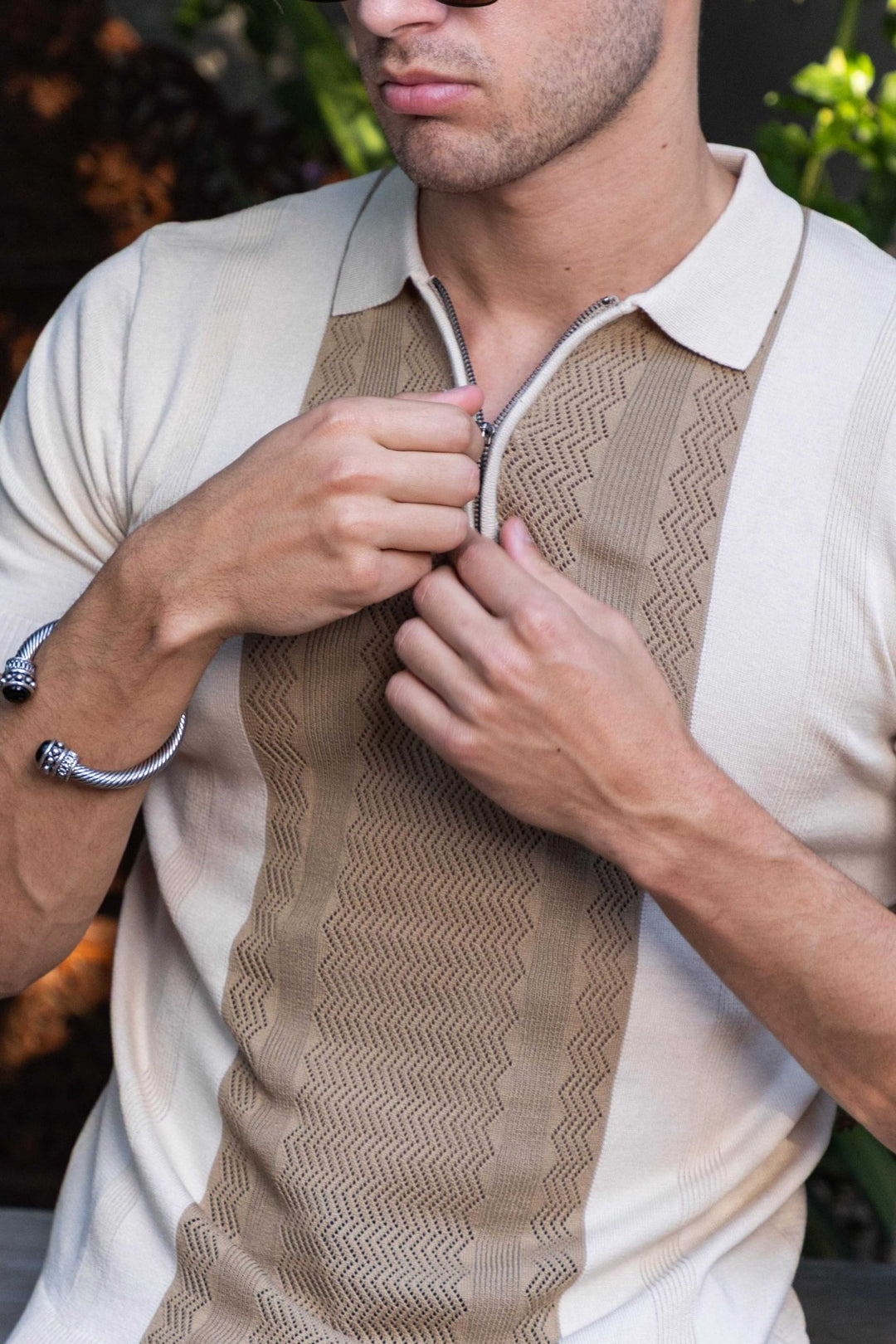 Men's Stylish Premium Knit Textured Polo Shirt with Stripe Accents - Especially Yours