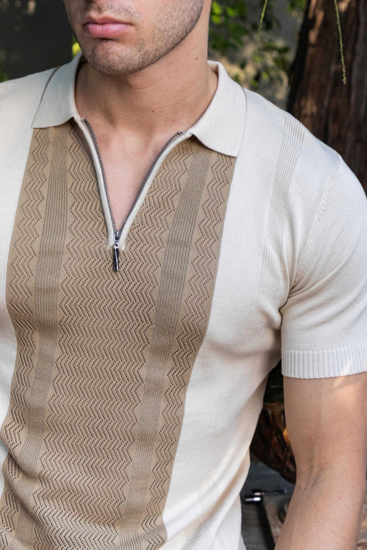 Men's Stylish Premium Knit Textured Polo Shirt with Stripe Accents - Especially Yours